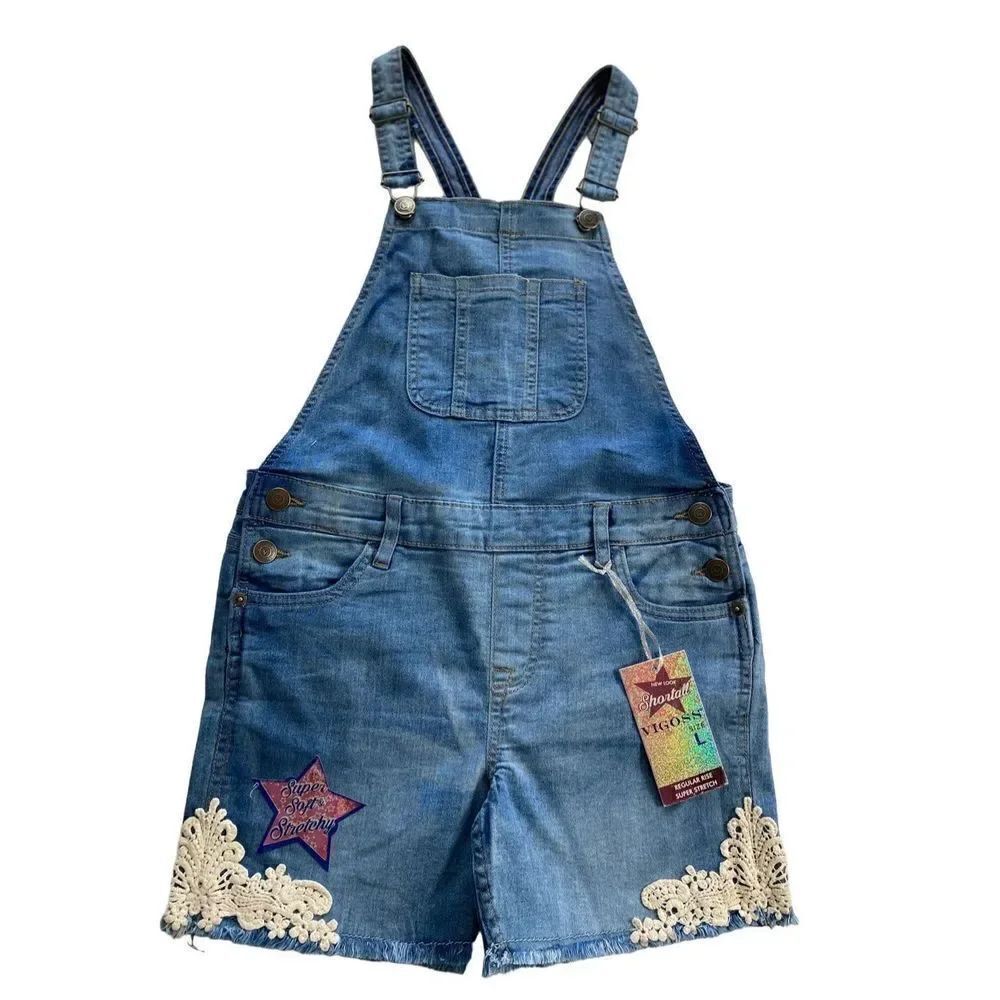 VigossβGirlsβLargeβCrochetβHemβDenimβShortall
